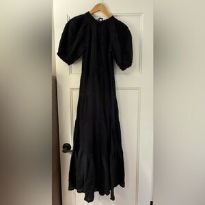 THE GREAT. Black Puff-Sleeve Tiered Maxi Dress